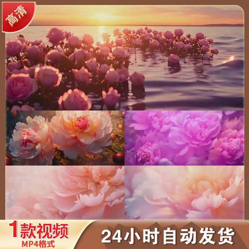牡丹花盛开唯美小清新阳光春天剪辑LED舞台背景视频剪辑素材