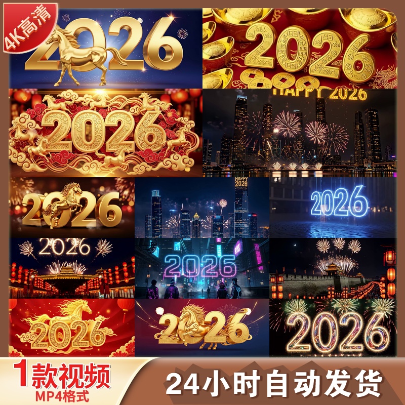 高清2026马年春节喜庆片头片尾AE模板PR工程新年拜年开场视频素材