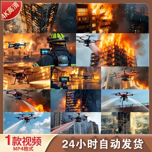 高清无人机灭火高楼着火消防演练未来援救创新安全控制视频素材