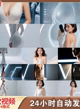 高清丰胸美乳减肥瘦身女性模特优雅连衣裙走秀光影魅力气视频素材