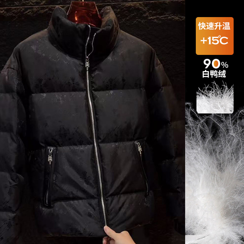 欧洲站2025冬季男士白鸭绒羽绒服潮牌保暖防寒服外套男装爆款直播