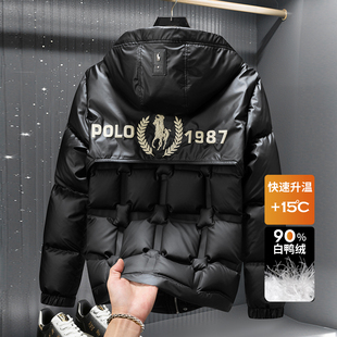 欧货连帽羽绒服男款高奢90白鸭绒加厚外套潮男装马年冬季新款上衣