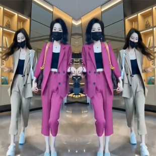 女2023春夏韩版 套装 后开叉西装 外套 网红爆款 九分裤 御姐西服时尚