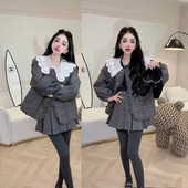 裙女韩系甜美减龄娃娃领短外套 绝美套装 百褶裙 时尚 2025秋冬爆款