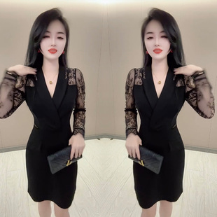 气质拼接精致蕾丝性感西服连衣裙高品质爆款 高级女装 时尚 2020春季