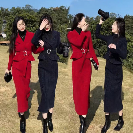 高级感气质时尚套装裙女2024秋冬新款赫本风高端通勤显瘦外套半裙