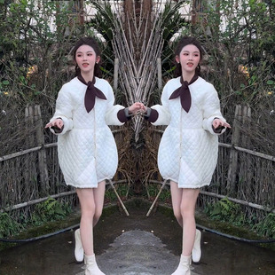 欧货小个子时尚减龄棉服女2025冬季新款显瘦菱形格保暖最新款外套