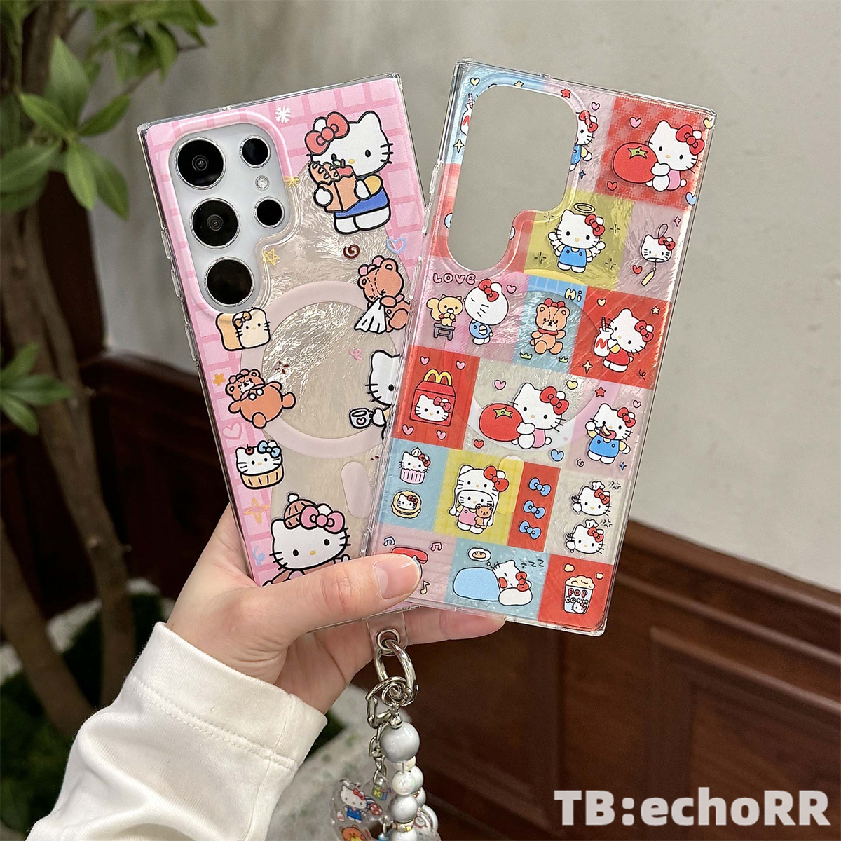 适用于三星S24Ultra手机壳 ins风 日韩 凯蒂猫 磁吸 S25Plus S23+ S22 手链 锡纸纹双层IMD 全包防摔保护套