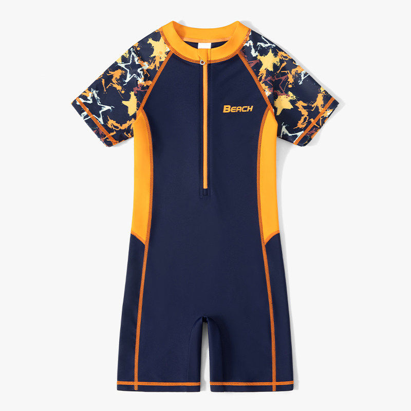 法国BERYDIA儿童泳衣男大童连体速干游泳衣2026新款男孩短袖套装