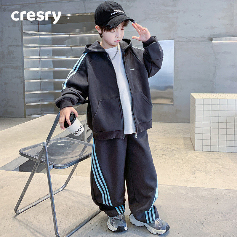 韩国CRESRY童装男童运动套装春秋2026新款儿童春装外套装裤子两件