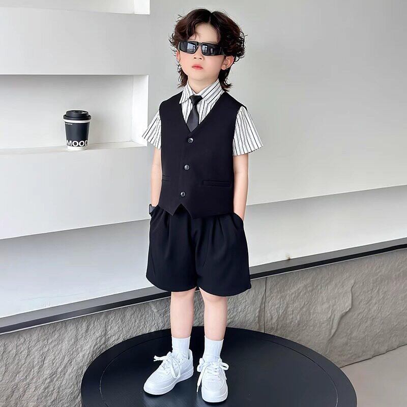 韩国夏季薄款男童礼服西装套装高级感儿童西服花童西服主持演出服