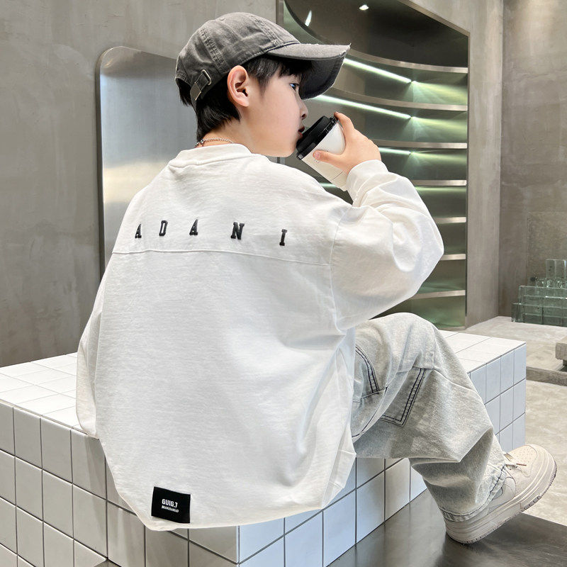 Jkids韩国男童长袖T恤春秋2026新款儿童春装白色打底衫中大童上衣