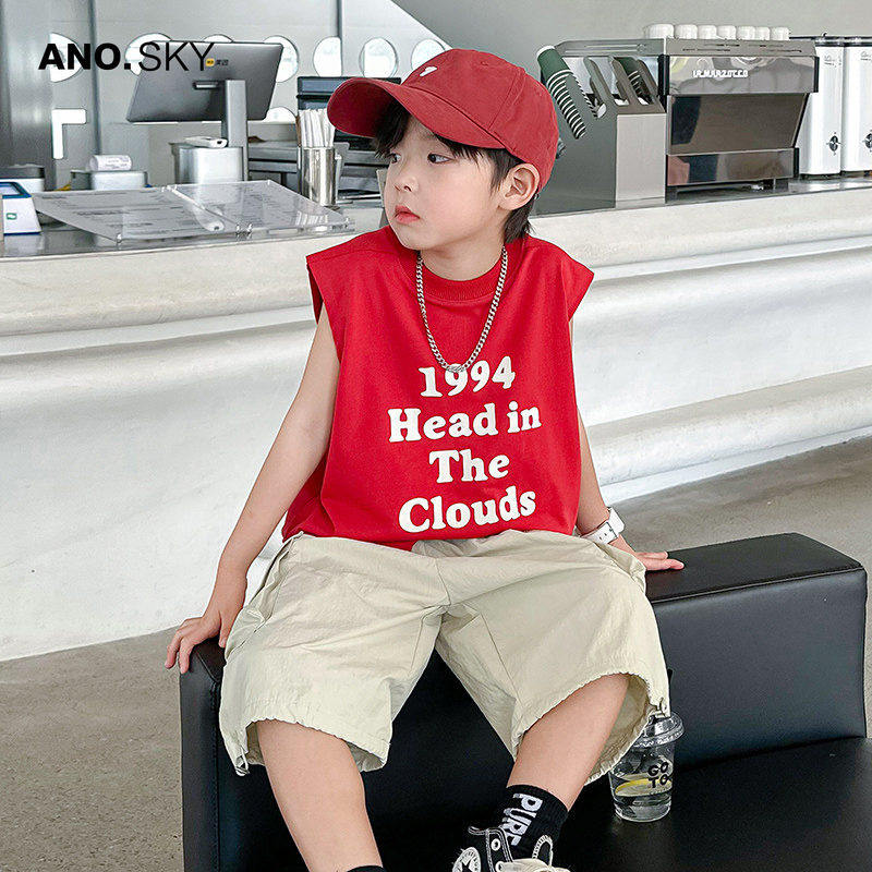 韩国AS品牌正品男童夏季宽松纯棉背心坎肩2026新款儿童夏装无袖潮