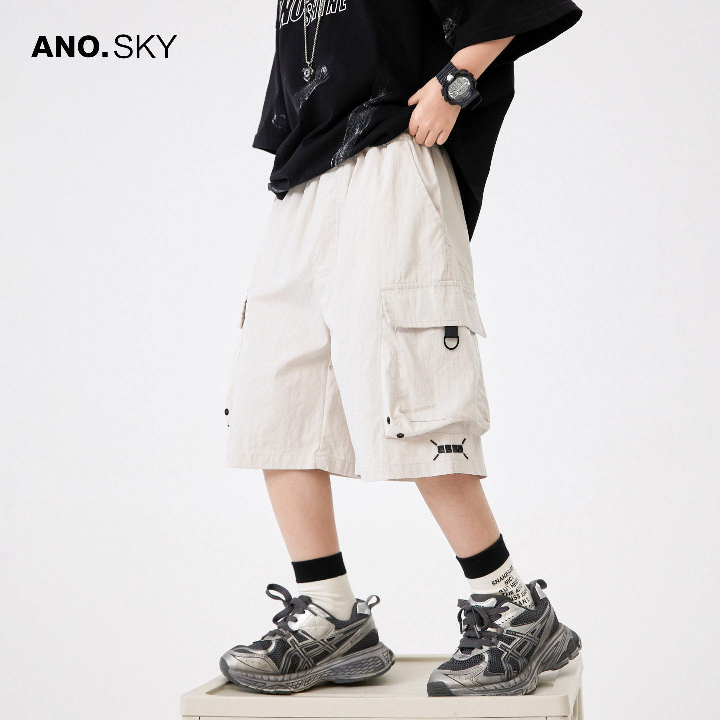 anothersky 男童夏季宽松直筒工装五分短裤儿童2026新款纯棉裤子