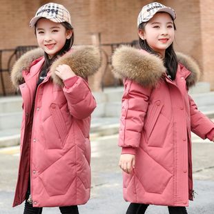 英国DHWA儿童羽绒服女童冬季新款洋气中长款式韩版加厚白鸭绒外套