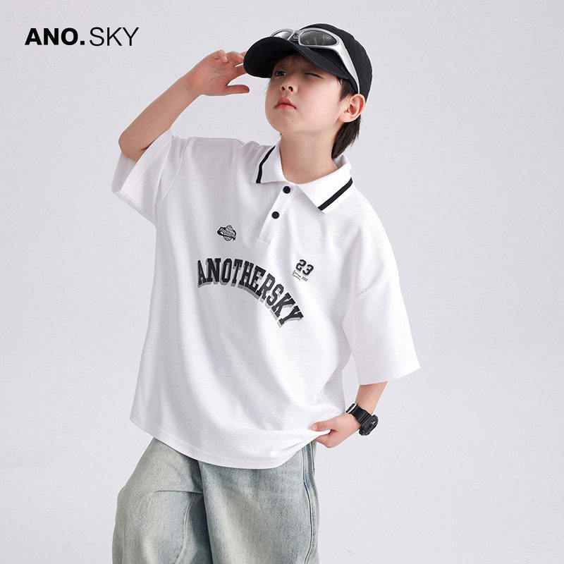 韩国AS品牌正品男童夏季白色POLO领t恤短袖2025新款儿童休闲上衣