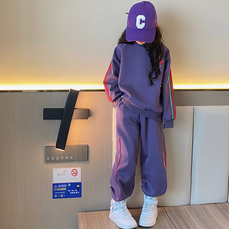 法国女童运动套装春装2026新款女大童时髦两件套儿童春秋卫衣时尚