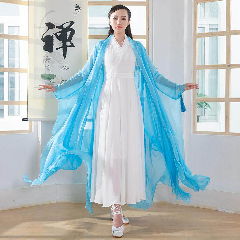 禅服女中国风禅意茶服外搭中长款雪纺 防晒开衫汉服女外披仙女装