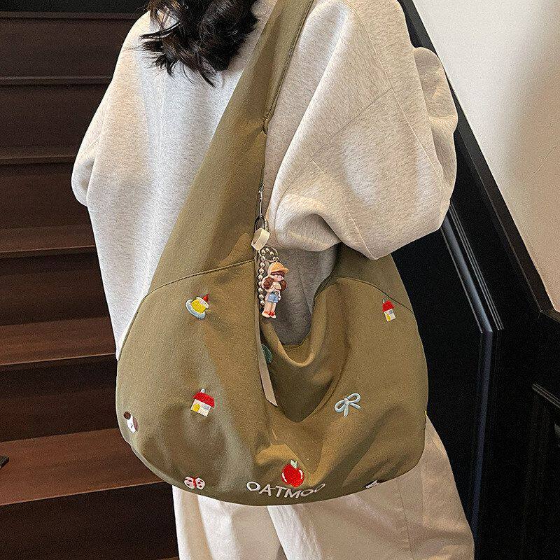 新款布包百搭大学生大容量托特休闲单肩斜挎包包2026尼龙轻便包女