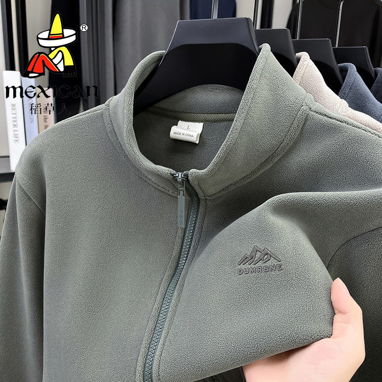 稻草人加绒加厚男士卫衣冬季保暖拉链半高领休闲上衣灯芯绒打底衫