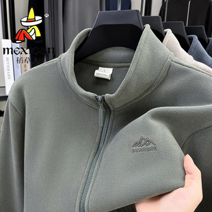 稻草人加绒加厚男士卫衣冬季保暖拉链半高领休闲上衣灯芯绒打底衫