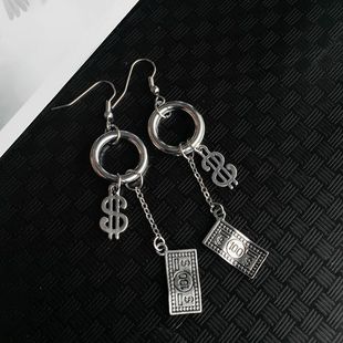 学生流苏夹式 耳坠耳钉韩版 耳饰 长款 复古做旧嘻哈无耳洞耳夹女式