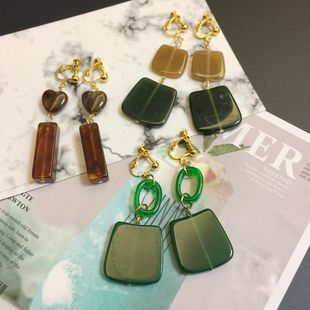 耳夹无耳洞女式 耳坠复古夸张亚克力耳钉手作日系欧美风 耳环长款