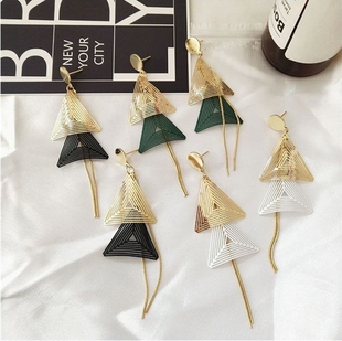 韩版 创意女神自然有耳洞耳钉无耳洞耳夹 镂空银针三角流苏森女长款