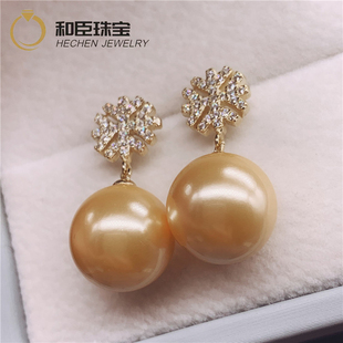 雪花耳钉韩国时尚 925纯银包金天然海水珍珠粉耳饰品耳环经典 款