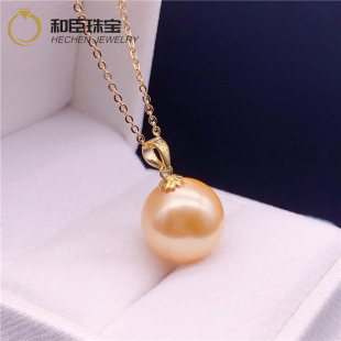 925纯银18K包金天然南洋金珍珠粉吊坠锁骨珍珠项链项坠简约送妈妈