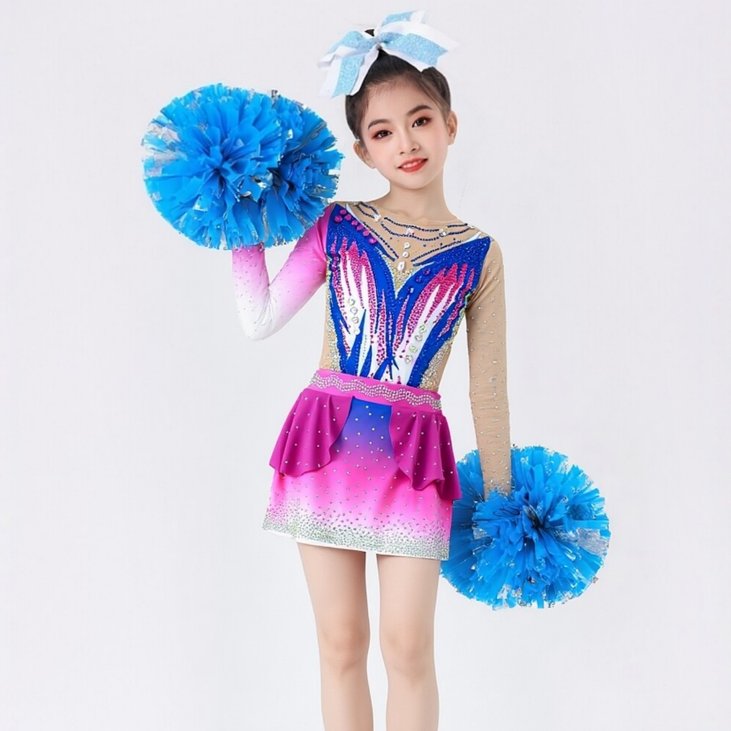 新款中小学生啦啦操比赛服装女运动会啦啦队儿童表演专业技巧花球