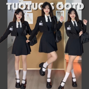 [正常发货] TUOTUO辣妹学院风套装弹力长袖背带裙西装春秋款