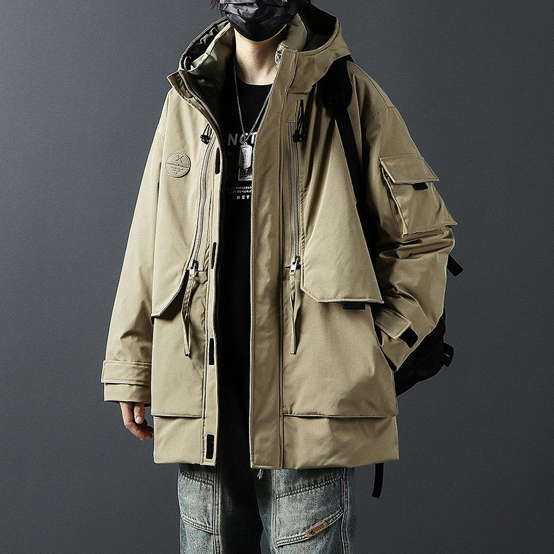 2025年新款工装羽绒服男士中长款冬季宽松加厚保暖冲锋衣外套连帽