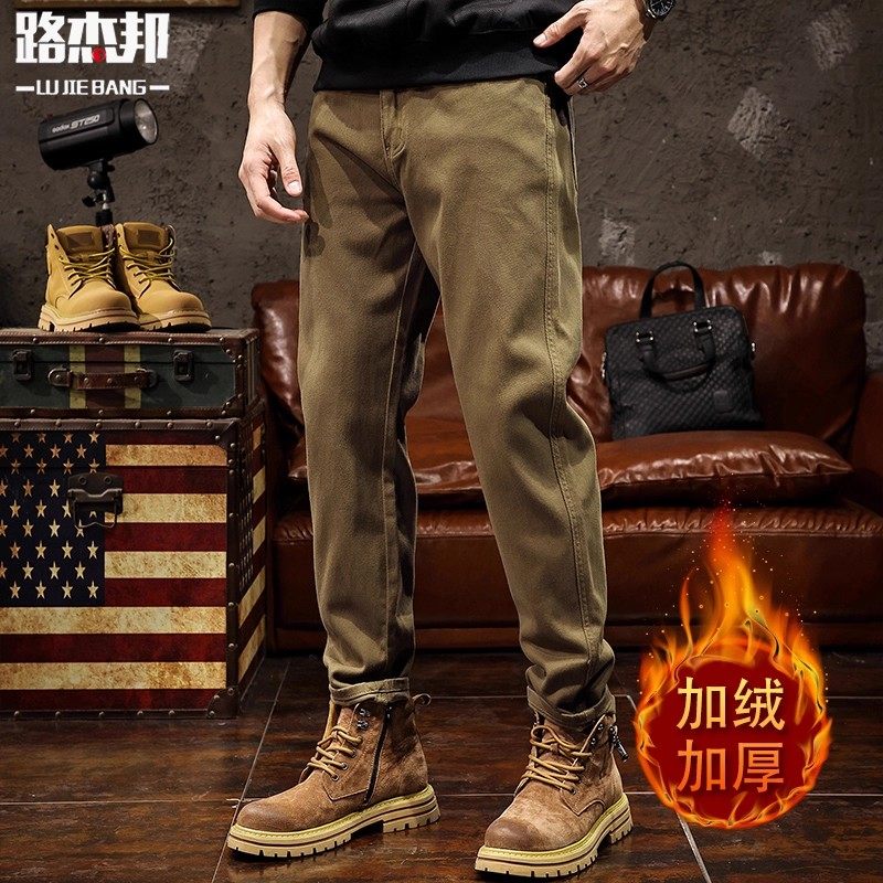 美式复古重磅秋冬加绒加厚休闲裤子男2025纯棉卡其色潮牌工装长裤,男装,休闲裤,淘宝优惠券,粉丝福利购,淘宝优惠卷