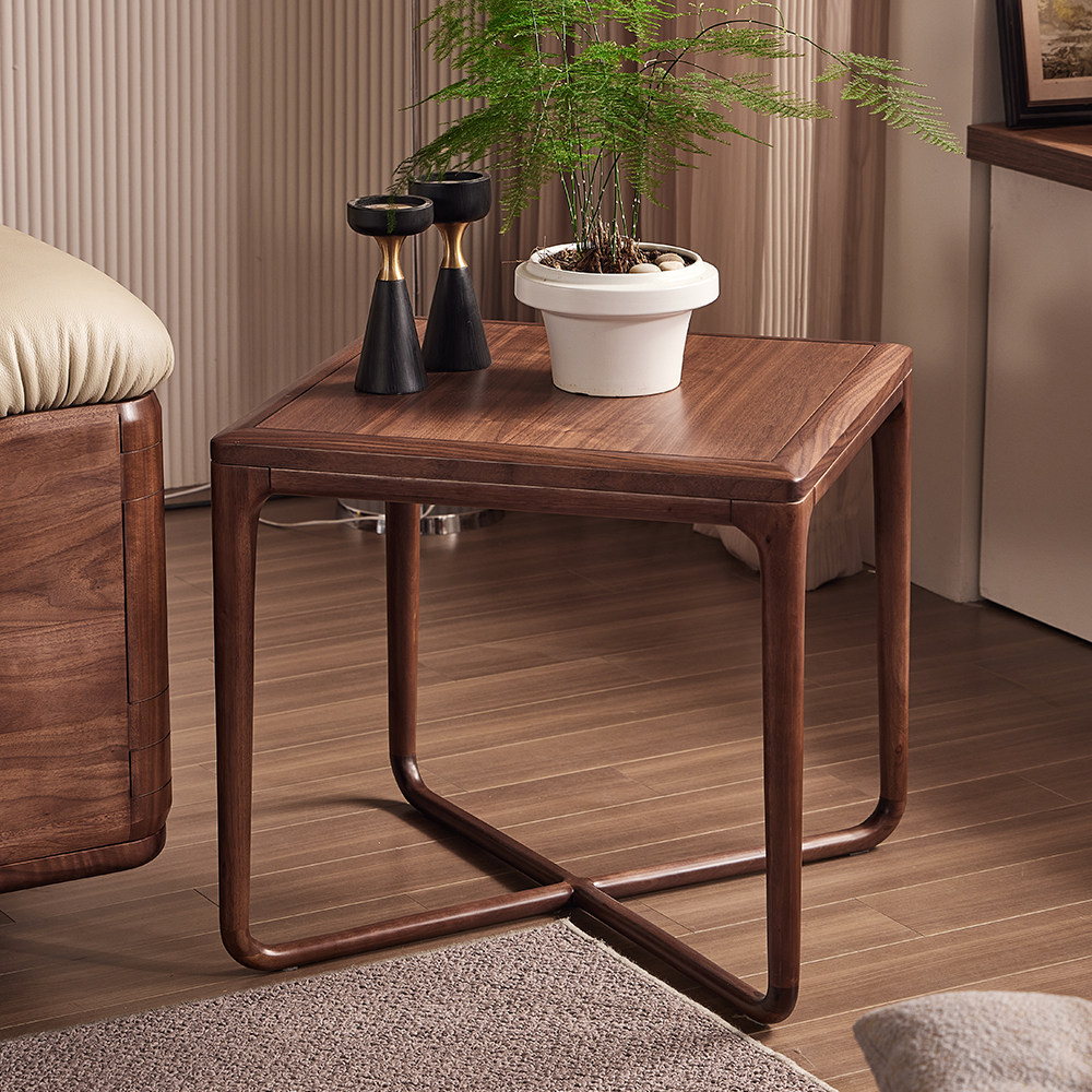 北美黑胡桃木实木方几现代简约客厅沙发边几角几原木正方形小茶桌