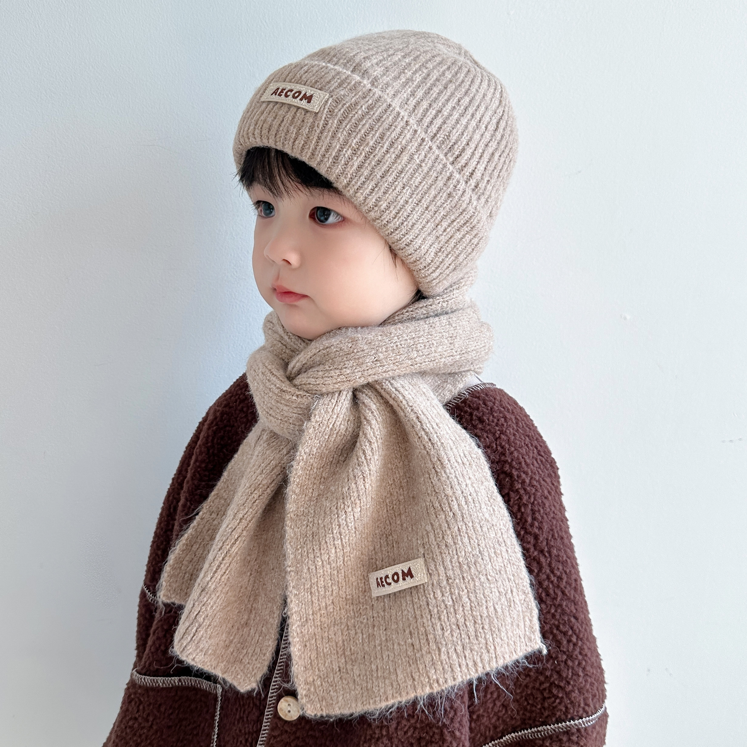 儿童帽子围巾两件套男童冬季保暖2025新款男孩针织套装毛线套头帽