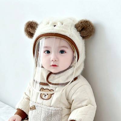 婴儿防护面罩男宝宝帽子围巾一体