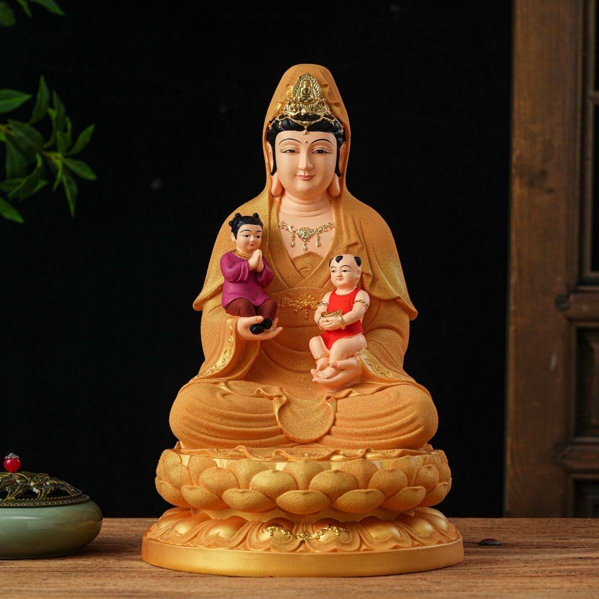 供奉送子观音菩萨佛像男孩女孩龙凤子女树脂摆件子娘娘家用神像