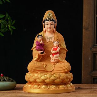 供奉送子观音菩萨佛像男孩女孩龙凤子女树脂摆件子娘娘家用神像
