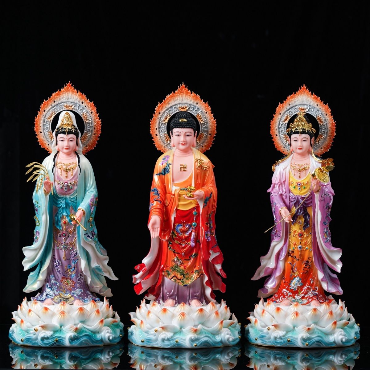 西方三圣观音神像大势至菩萨阿弥陀佛家用客厅佛堂供奉树脂摆件