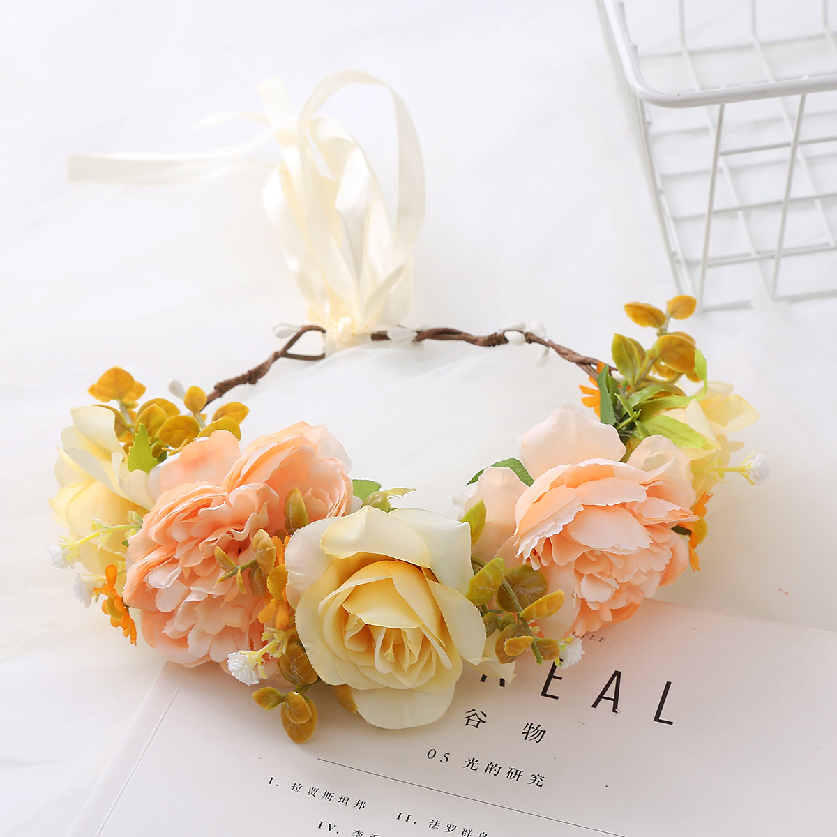 高档儿童森系玫瑰花环成人拍照结婚演出仿真花头戴手工花环