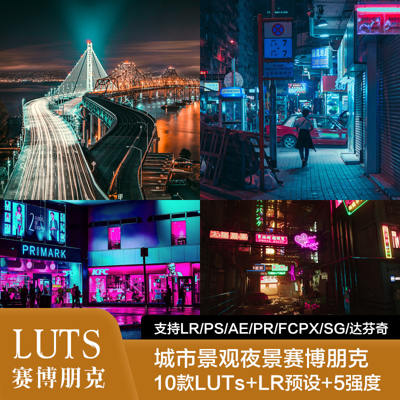 lr城市景观夜景赛博朋克效果调色_ps_pr_fcpx_达芬奇_ae_luts预设