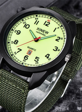 XINEW品牌男士手表初中高中学生学校日历石英表ins时尚尼龙带男表
