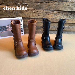 女童靴子长筒草原靴软底棕色女孩秋冬季高筒靴蒙古复古儿童马丁靴