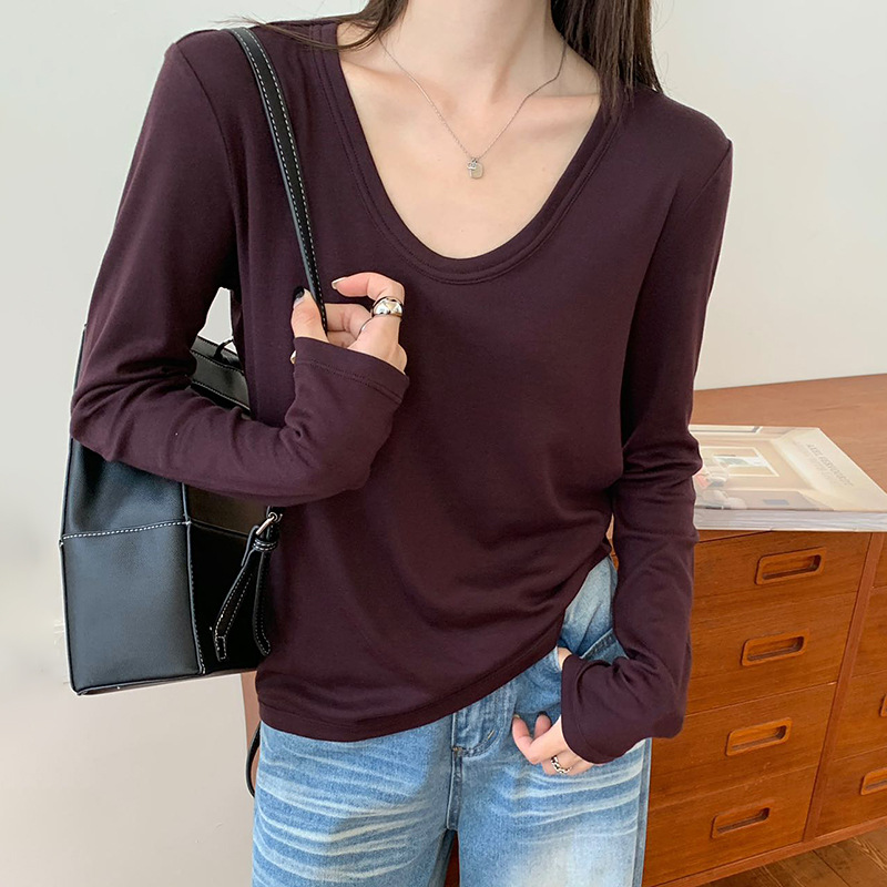 羊毛U领显瘦长袖打底衫女春秋