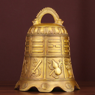 纯铜八仙法器铜钟13公分八卦纯铜铃铛12生肖六字真言室内桌面摆件