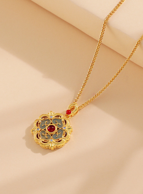 新中式镀金八宝罗盘花朵毛衣链