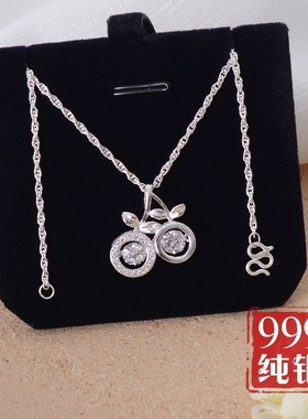 正品S999纯银项链樱桃灵动时尚吊坠足银女士锁骨链送妈妈真银饰品