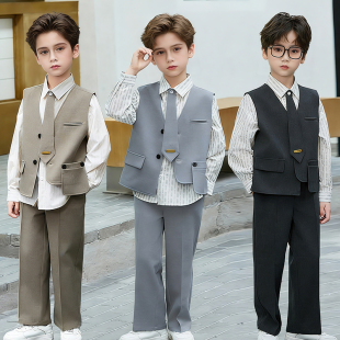 中小学生演出服装六一儿童节主持人诗歌朗诵男童演讲礼服马甲套装