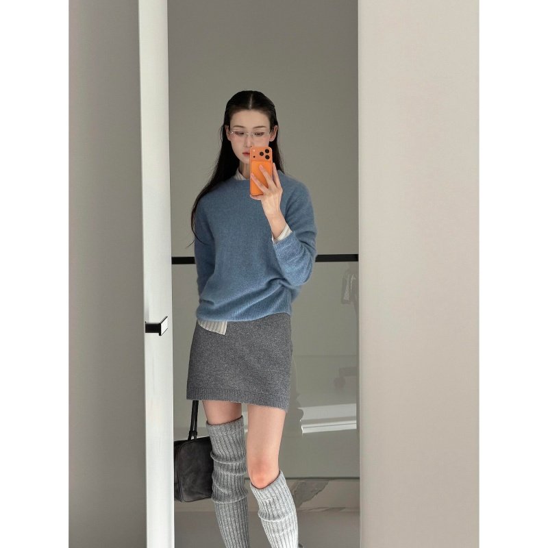 甜美温柔风长袖针织衫上衣女春季百搭灰色半身短裙套装,女装/女士精品,时尚套装,淘宝优惠券,粉丝福利购,淘宝优惠卷
